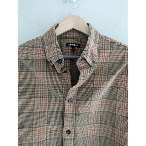 NWOT Express Plaid Stretch Corduroy Button Down Men's Shirt Size M - Picture 4 of 8